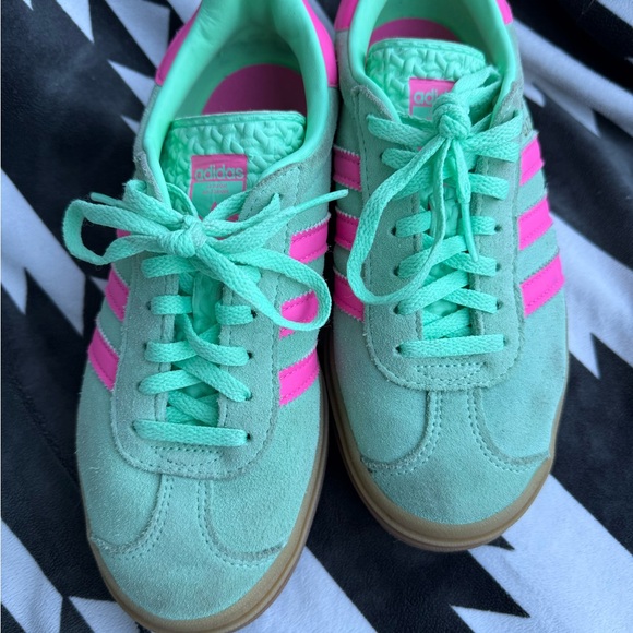 adidas Gazelle Mint Green and Pink Platform Sneakers - Picture 5 of 7